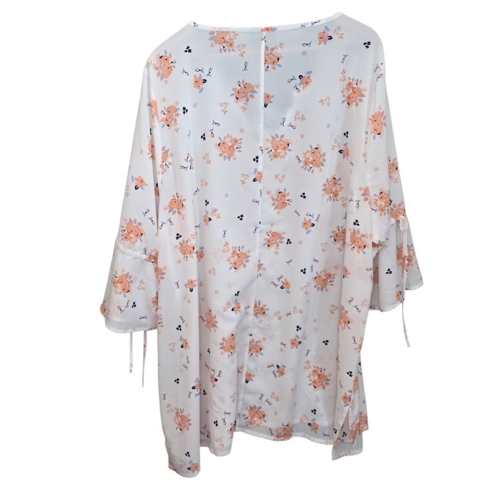 Lane Bryant Top Womens Plus 28 White Pink Floral Print Semi Sheer Blouse Casual - Picture 6 of 7